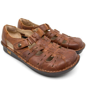 ALEGRIA Pesca Fisherman Brown Leather Sandals Womens SIZE 38